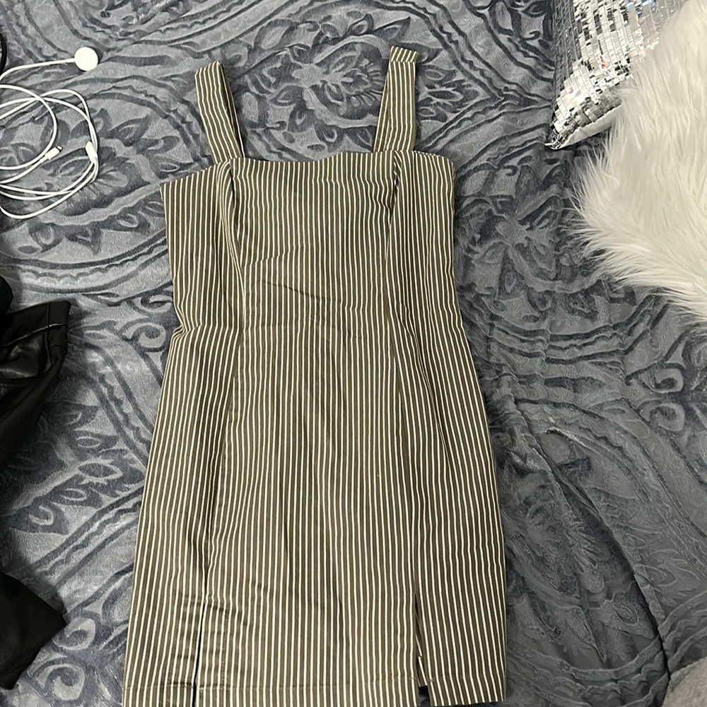 Forever 21 olive green/white striped dress
